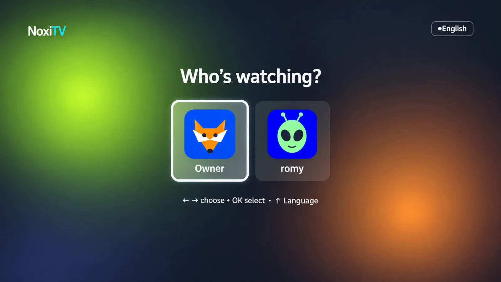 NoxiTV household viewer selection screen