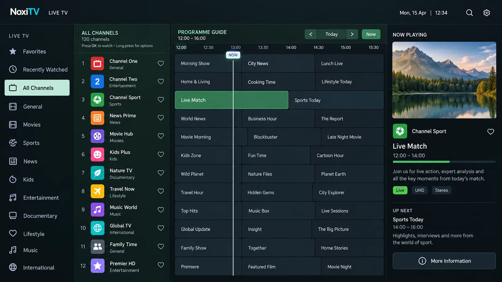 NoxiTV live TV electronic programme guide